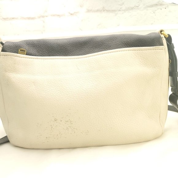 Fossil Womens Black White Leather Flap Pockets Zip Around Crossbody Bag - Picture 2 of 14